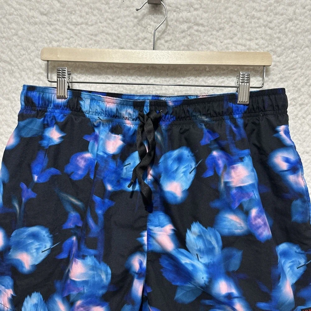 Hugo Boss‎ Men's Size XL Blue Floral Printed Drawstring Swim Mesh Shorts Logo